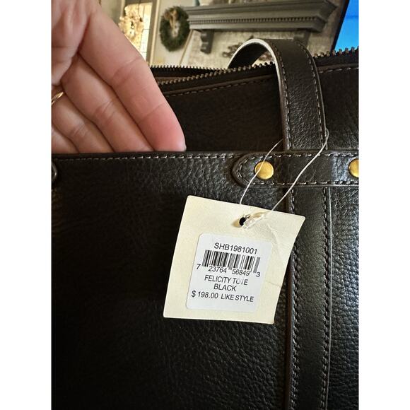 Fossil Felicity Black Leather Tote SHB1981001 Shoulder Bag Brass NWT $198 FS - Picture 5 of 12
